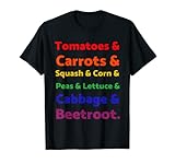 Arco iris Lista de Verduras Zanahoria Tomates Guisantes Espinacas Maíz Camiseta