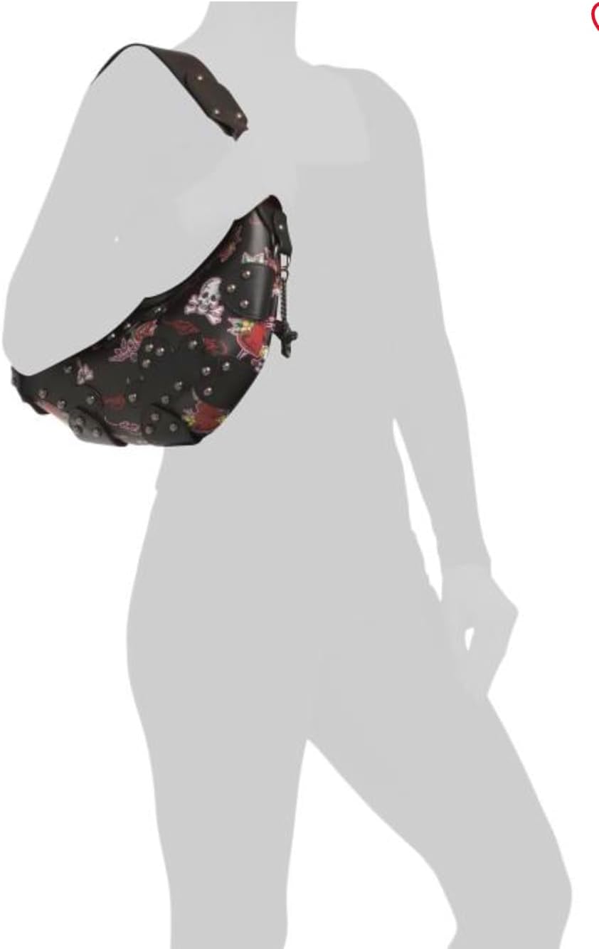 ED HARDY Women’s Studded Tattoo Hobo Shoulder Bag – Rocker Style, Zip Closure