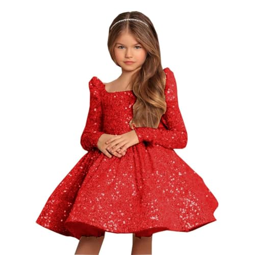 Sequin Pageant Dresses for Girls Long Sleeve Flower Girl Dress Short First Communion Dress with Bow Knot TY11