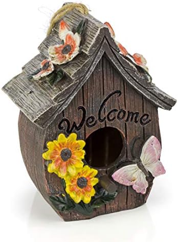 Dawhud Direct Hanging Bird Houses for Outside, Hand-Painted Bird Houses for Outdoors Decorative Birdhouses (Butterfly and Flowers Welcome)