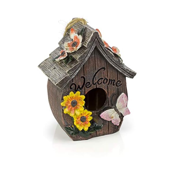 Dawhud Direct Hanging Bird Houses for Outside, Hand-Painted Bird Houses for Outdoors Decorative Birdhouses (Butterfly and Flowers Welcome)