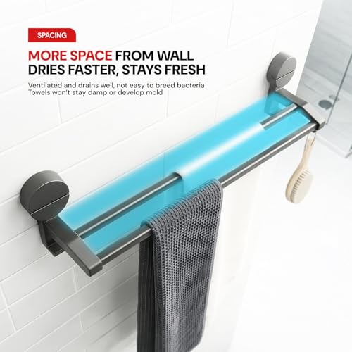 Image of Amazon Basics Suction Towel Holder for Bathroom - Rust - Free Powder Coated Wall Mounted Towel Rack No Drill Towel Rack Modern Bathroom Accessories Organizer Grey