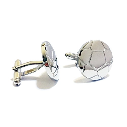 Mancuernillas en forma de balón de fútbol plateadas miniatura 2