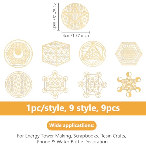 OLYCRAFT 9 Pcs Sacred Geometry Copper Stickers Flower of Life Decals Stickers Energy Tower Material for DIY Scrapbooks Resin Crafts Phone and Water Bottle Decorations - Image 2