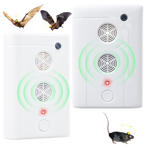 2 Pack Bat Deterrent Plug-in Ultrasonic Bat Repellent Devices, Convenient Bats Removal Device& Bird Repeller, Keeping Bats Away from Attics, Houses, and Porches.