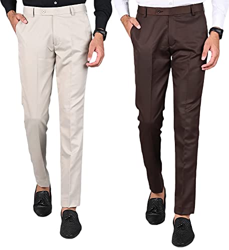 Image of Slim Fit 2 Formal Trousers Combo for Men - Polyester Viscose Formal Pants for Gents - Office Formal Pants for Men