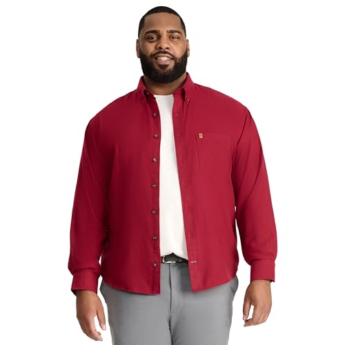 Izod Men's Big and Tall Stratton Flannel Long Sleeve Stretch Button Down Shirt, Velvet Maroon, Large Tall
