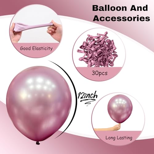 Image of Jobkoo Metallic Pink Balloons, 12Inch Chrome Light Pink Balloons 30Pcs Light Purple Metallic Party Balloons Shiny Baby Pink Chrome Helium Balloon for Birthday Baby Bridal Shower Wedding Decorations