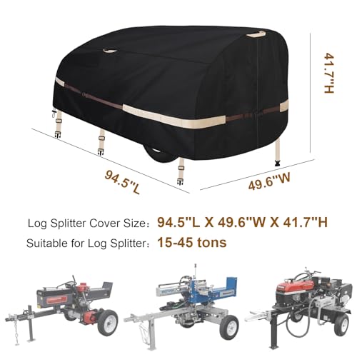 Goctoke Log Splitter Cover, 1200D Heavy Duty Tear Resistant Wood Splitter Cover for 15-60 Ton (94.5" L x 49.6" W x 41.7" H), Windproof with Ground Stakes for Outdoor All Weather Protection