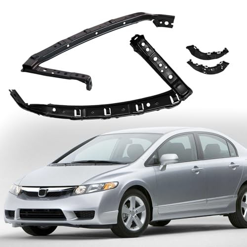 YLT AUTO Front Bumper and Headlight Brackets Support Set Compatible with Honda Civic Sedan 2006-2011, Diver and Passenger Side