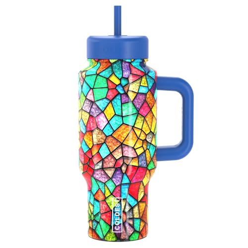Coldest Tumbler with Handle & Coffee Lid - 100% Spill Proof Tumbler (3 Lids) - Stainless Steel Insulated Leakproof Tumblers for Women & Men - Cup Holder Friendly - 24 oz (Stained Glass)