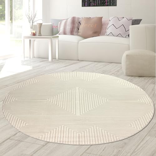 Teppich-Traum Teppich für Wohnzimmer Esszimmer ovaler Teppich mit 3D-Relief geometrisch pflegeleicht strapazierfähig modern Beige 160 cm Oval