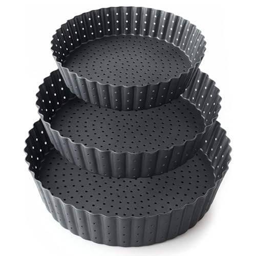 Space Home - Lot de 3 Moule à Tarte Perforé - Plat à Quiche avec Fond Amovible - Moule Tartelette - Moules à Gâteaux Rond - Revêtement Antiadhésif -...