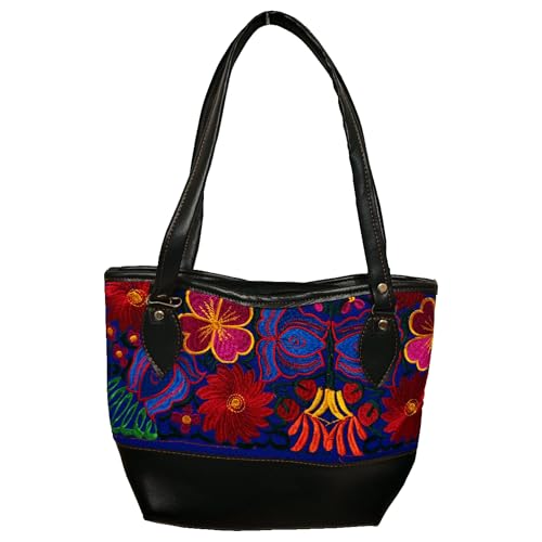 Benditta Natura Handmade Guatemalan Cotton Tote Bag - Mayan Floral & Geometric Embroidered Handbag -Shoulder Bag for Women - Ethnic Cultural Boho Purse (Differents colors guatemala details)