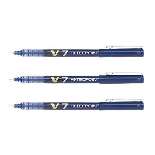 Hi-Tecpoint V7 Liquid Ink Rollerball Pens Medium Tip Blue Pack of 3aa