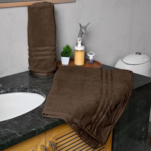 Image of Divine Casa 100% Cotton Bath Towel Set of 2, 550 GSM Ultra Soft Highly Absorbent Thick Towels, Large 75 x 150 cm, Brown