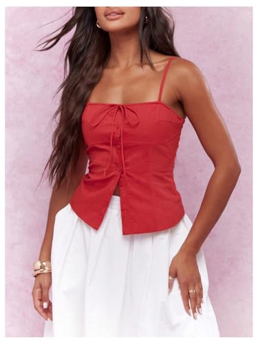 SOLY HUX Women's Tie Front Button Down Cami Top Y2k Spaghetti Strap Bustier Corset Tops Camisole2
