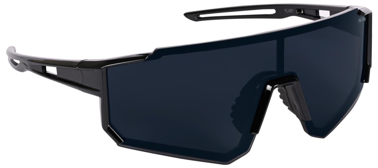 uv protected rim-less sports/wrap-around sunglasses for men and women [black lenses | black frame | large | nw yl491]