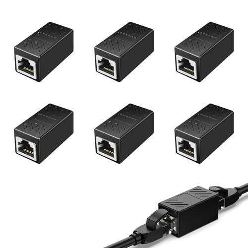 6 Piezas Acoplador Empalme RJ45, Empalmes RJ45 Cable Ethernet, Empalme de Conexión Rápida para Cat7/Cat6/Cat5, Conector de Red Doble Hembra Alta Velocidad hasta 10Gbps Protección Contra Interferencias