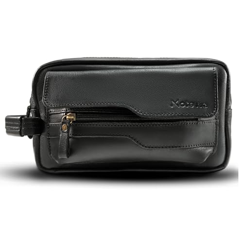 شنطة يد للرجال مصنوعة من الجلد الطبيعي بنسبة 100% من موتيفيا بمقبض معصم مقاس كبير مع ثلاثة جيوب وفتحة مميزة، شنط يد للرجال (لون أسود)