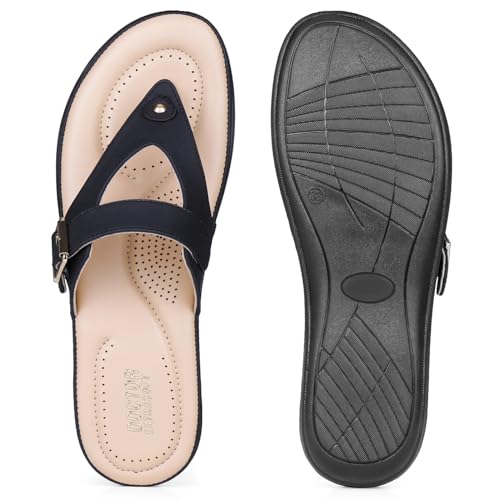 Image of DOCTOR EXTRA SOFT Women's Flat Comfortable Memory Foam Slippers /Flip-Flops Fashion Stylish Casual Diabetic Orthopedic Lightweight Synthetic Slip-on Sandals with Adjustable Strap for Girls /LadiesD-623