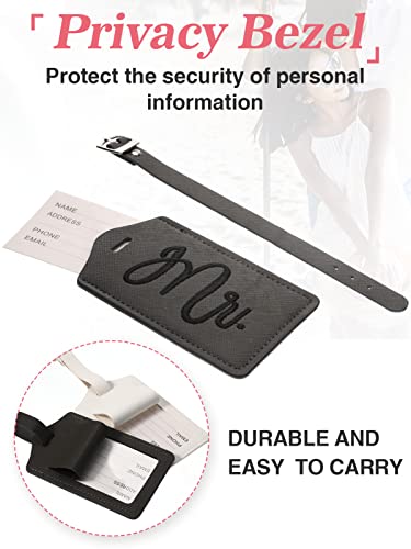 Mr. and Mrs. Luggage Tags and Passport Holder Set - Bridal Shower Gifts with 2 Passport Leather Covers, Wedding Honeymoon Travel Essentials for Bride & Groom Couples (2 Sets, Embroidery Style)4