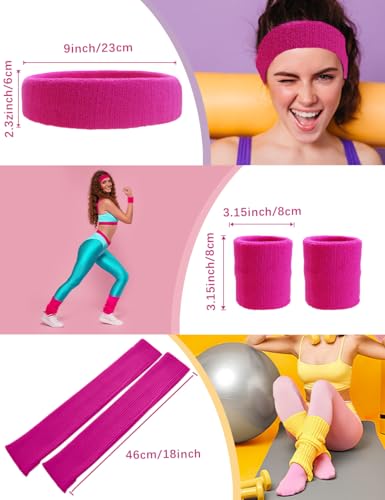 Image of v28 Neon Leg Warmers Set for women Headband Sweatbands Wristbands 80s 90s Pink Running Fanny 80's Plus Size Costumes Pack