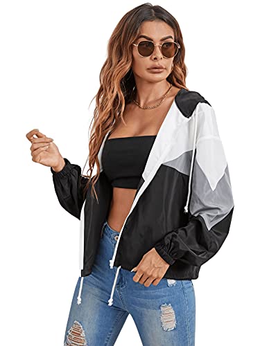 Floerns Women's Color Block Hooded Casual Thin Windbreaker Jacket3