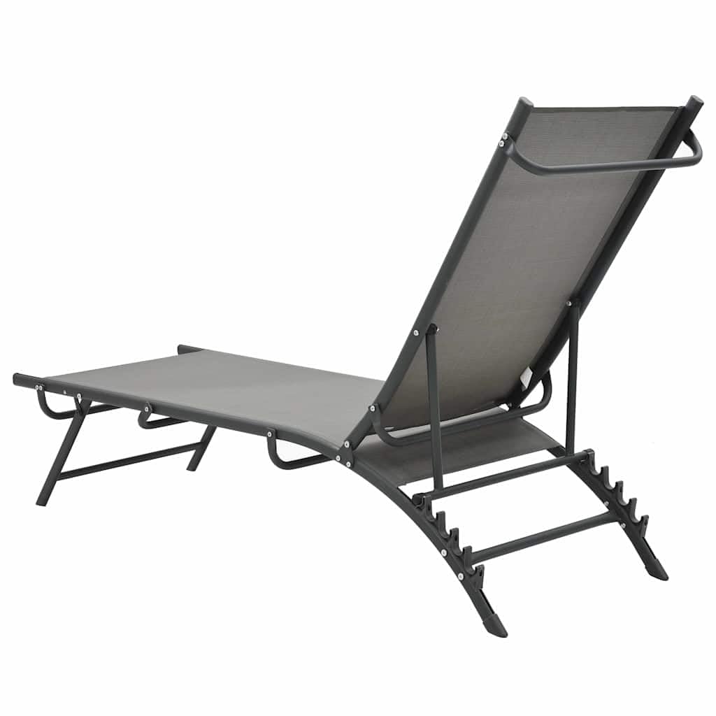 Leżaki do opalania, 2 szt., szare, stal i tekstylen, regulowane oparcie, odporny na warunki atmosferyczne leżak ogrodowy, składany i ergonomiczny, na balkon, taras, do relaksu na świeżym
