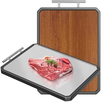 Wood Cutting Board with Handle, Double Sided Cutting Board for Kitchen, 16 * 11 inch 304 Stainless Steel Chopping Board for or Kitchen Meal Prep Serving