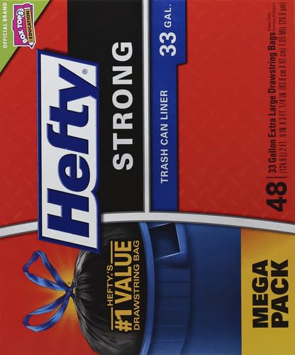 Image of Hefty Strong Extra Large Trash Bags,Black,33 Gallon,48 Count (Pack of 3)