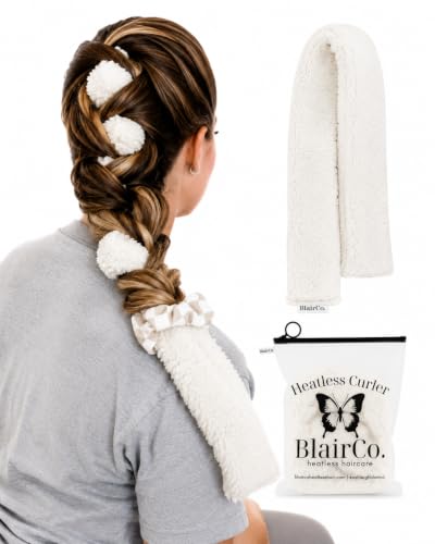 BlairCo Unicorn French Braid Heatless Hair Curler – Handmade Sherpa No Heat Curling Headband for Side Sleepers – Soft Overnight Curl Separator for Short to Long Hair – Washable – Cream