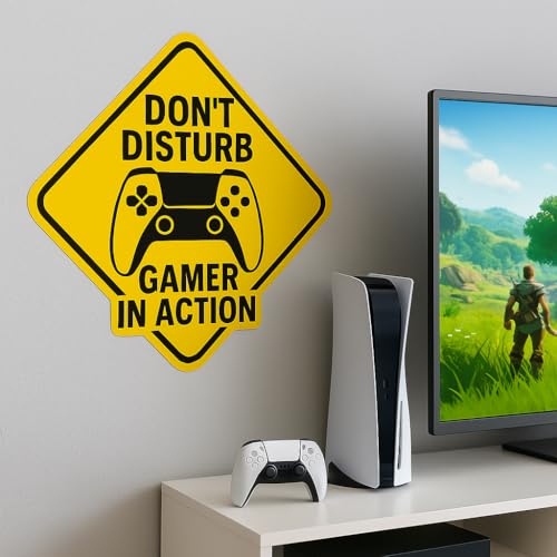 Gamer-Türaufkleber Don’t Disturb Gamer in Action, 210 x 210 mm, gelber Vinyl-Aufkleber für Teenager-Schlafzimmer, Spiel-Setup, Konsolenraum, Wand oder PC-Oberfläche