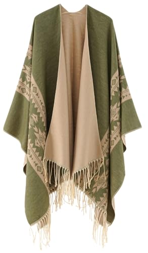 Womens Travel Poncho Pashmina Shawl Wrap Cape Sweater Knitting Open Front Cardigan with Tassel for Fall Winter