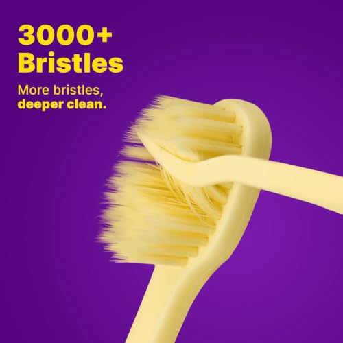 Image of Extra Soft Bristle Toothbrushes for Adults, 4-Pack, Yellow | Gentle on sensitive gums, ultra-soft tapered bristles, reaches back molars, non-slip grip, individually wrapped, BPA-Free