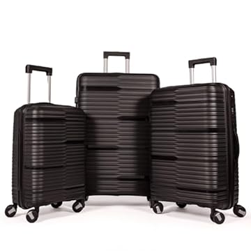 Conjunto Jogo Malas De Viagem PMG Polipropileno Pequena De Bordo 10Kg Anac De Mão, Média 23Kg E Grande 32Kg Para Despachar Fibra Rígida Dura 8 Rodas 360 Resistente Lisa, PRETO, 3-Peças (P/M/G)