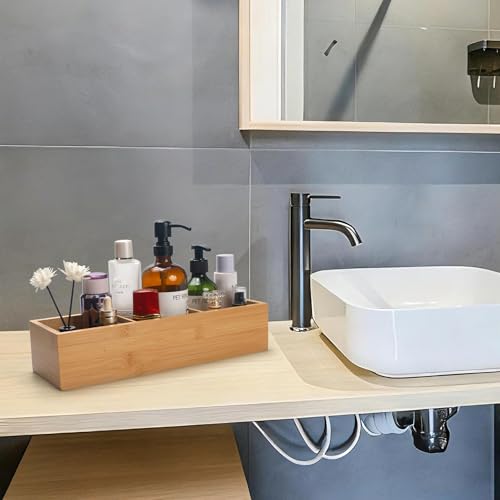 Panier de salle de bain en bambou avec 3 compartiments de rangement - 6