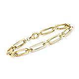 Ross-Simons Italian 14kt Yellow Gold Alternating Paper Clip Link Bracelet. 7 inches