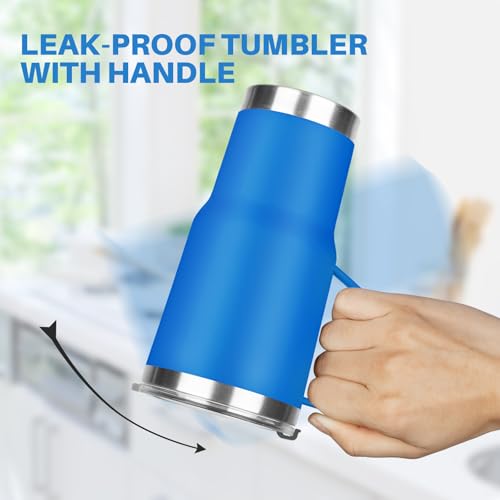 Image of 20 oz Tumbler with Handle, Stainless Steel Insulated Tumbler with Lid and Straw, Double Wall Vacuum Coffee Mug Tumbler, Insulated Coffee Thermal Cup for Cold and Hot (Sea Blue)