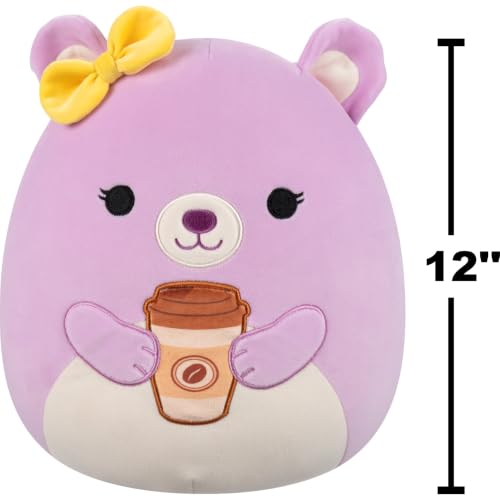 Image of Squishmallows Original 12in Faine the Pink Bear with Bow Holding Coffee - Official Jazwares Plush (Medium-Sized)