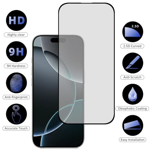 Image of amazon basics Tempered Glass Screen Protector Compatible with iPhone 17 Pro Max Transparent Protective Film [Mat Finish]