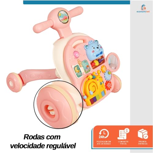 Andador Didatico Bebê Criança 3 em 1 com Brinquedos Atividades - Baby Style (Rosa)