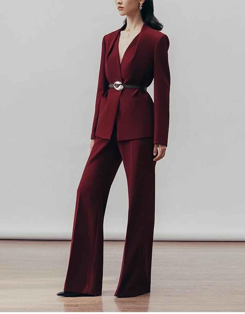 Women's Suit Two Pieces Set Casual Dinner Jacket Pants Formal Tuxedos (No Belt)