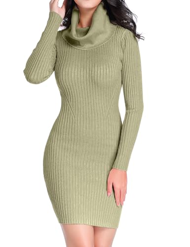 Image of v28 Sweater Dress for Women Ribbed Knit Fitted midi Sexy Fall Winter Bodycon Cowl Neck Dresses