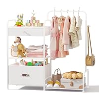 BBLIKE Kids Clothing Rack - Baby Clothes Organizer with Bottom Storage Shelf, Garment Rack With Storage Box for Hanging Clothes, Coats, Skirts, White