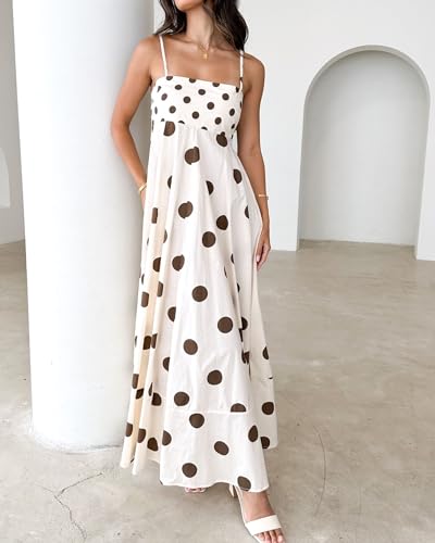 Image of NUFIWI Women Summer Striped Maxi Dress Spaghetti Strap Cutout Ruffle Long Dress Flowy Swing Beach Vocation Dress