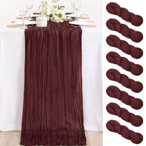 Image of MLMC 8 Pack Burgundy Cheesecloth Table Runner Boho Rustic Gauze Wine Red Cheese Cloth Table Runner Cheese Cloth Centerpiece Decor 35x120 Inches for Wedding Reception Anniversary Home Decor