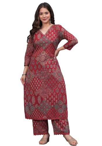 Image of rytras Women Pure Cotton Printed Straight Kurta Set with Palazzo Pants - Ethnic Wear
