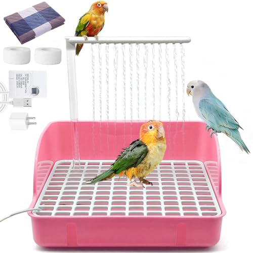 Image of kathson Parrot Bathtub, Automatic Bird Bath Indoor,Parakeet Shower Fountain,Parrot Bath Tub for Pet Birds, Cockatiel, Conure, Budgie, Lovebird, African Grey, Finches (Pink)