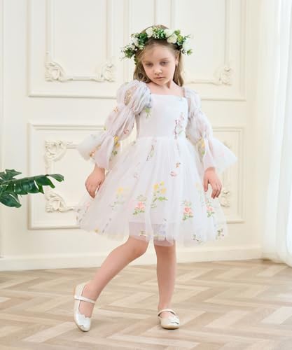 Flower Girl Dress Tulle Embroidery Long Sleeve Princess Toddler Baby Girls Fairy Wedding Pageant Gown4